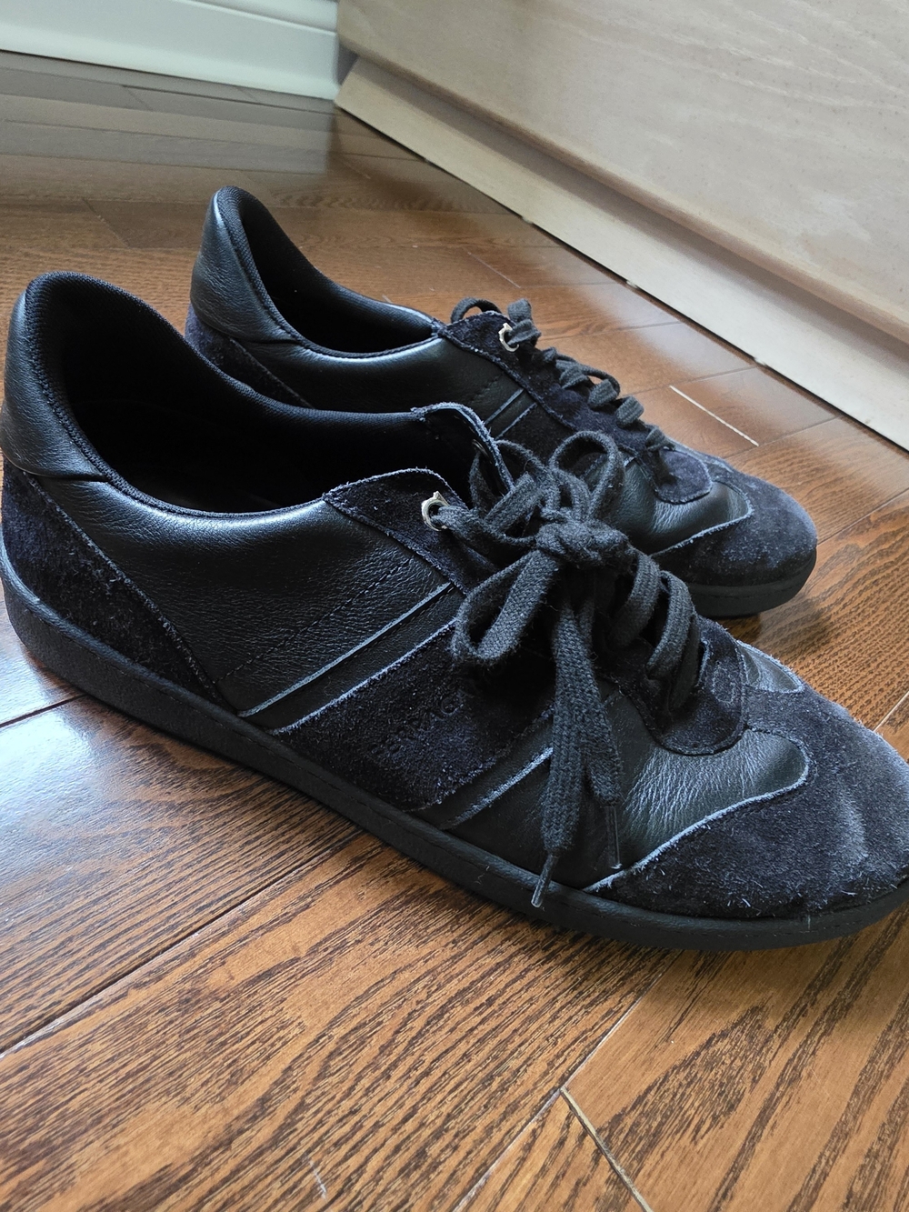 Salvatore Ferragamo Black Rubber Sole Sneakers with Brown Logo Patch